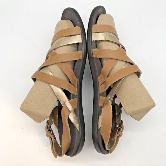 OluKai Awe 'Awe Hawaiian Sandals Women's 7 Brown & Gold Full Grain Leather Shoe - Picture 7 of 11